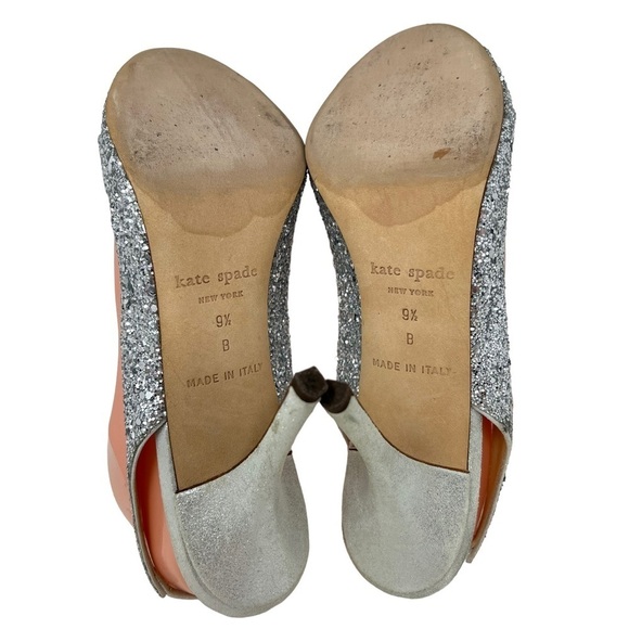 Kate Spade Krysta Silver Sequin Glitter Open Toe Slingback Stiletto Heels 9.5B - Picture 8 of 12